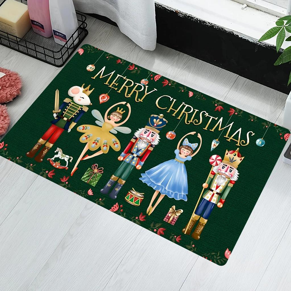 VIKAMA Christmas Nutcracker Welcome Entrance Floor Mat Holiday Home Decoration Kitchen Bedroom Anti-slip Carpet Happy New Year
