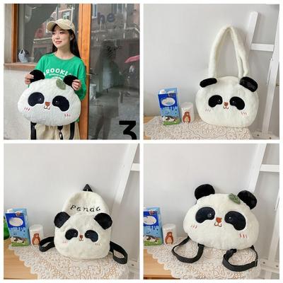 Korean Style Panda Backpack Plush Cartoon Messaage Bag Portable Students School Bag  Streetwear