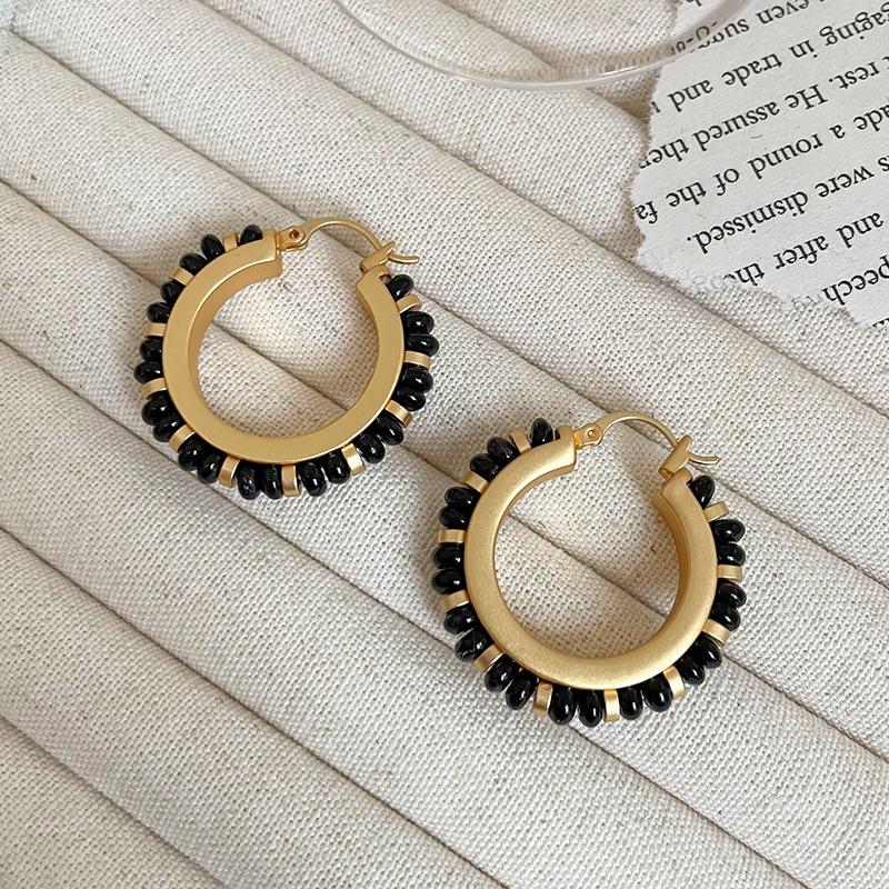 Bohemian Colorful Natural Stone Beaded Earrings - European & American Retro Style, High-End Light Luxury