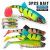 3pcs Large Soft Lure Set With Single Hook T-Tail Weighted Bait Full Water Column Casting Slow Sinking
