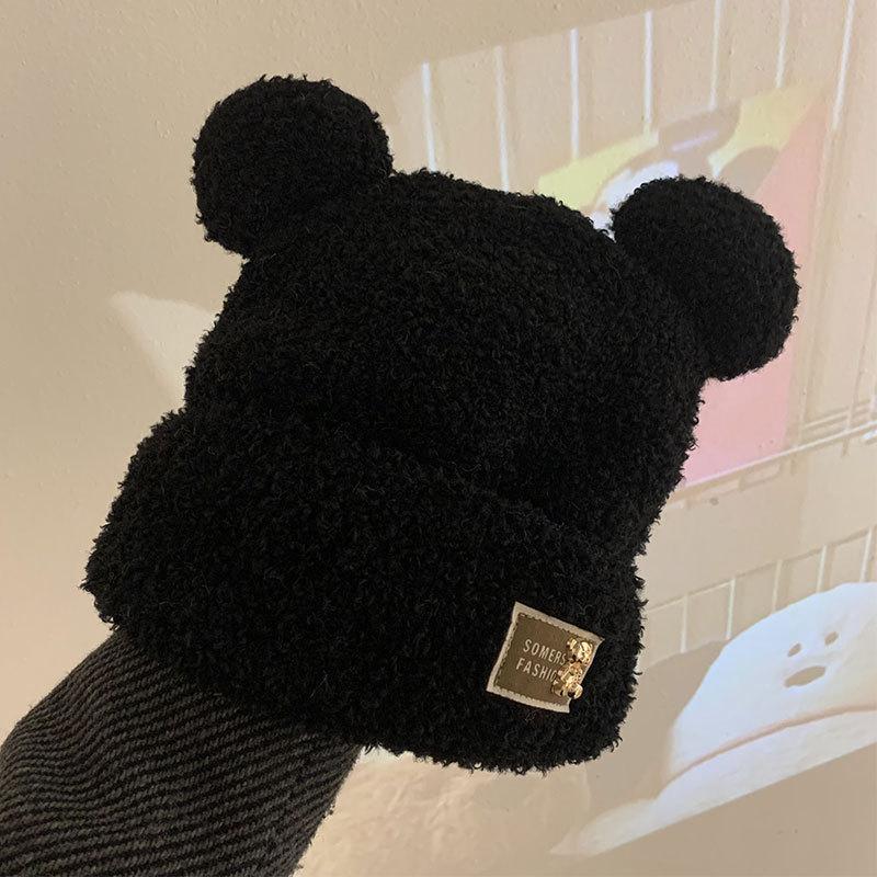 Little Bear Plush Hat with Thick Velvet for Autumn and Winter Cold Protection, Ear Protection, and Warm Knitted Hat