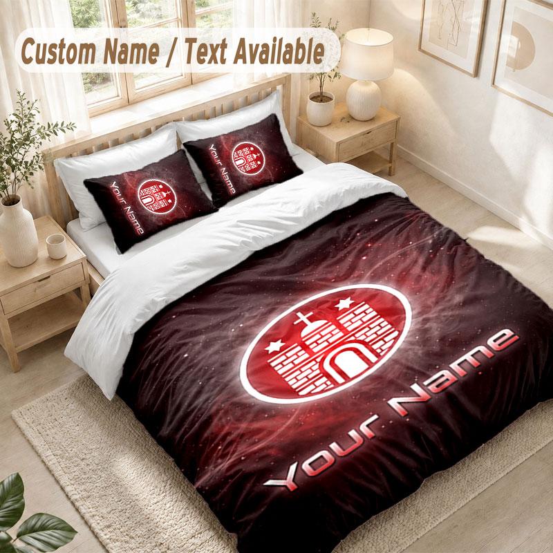 Ensemble de literie personnalisé avec nom 3 piècesFC St. Housse de couette motif Pauli + 2 taies d'oreiller Décor de lit doux