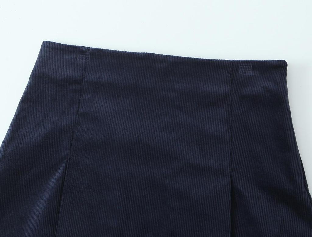 European & American Style Women's V-Neck Corduroy Top & A-Line Mini Skirt Set 