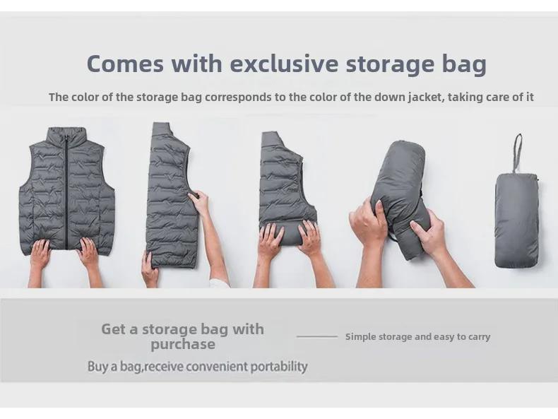 Men's and Women's Graphene Heated Light Duck Down Vest with Stand Collar