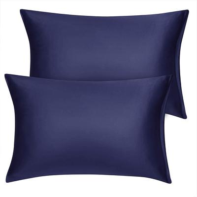 Satin Cool To the Pillow Case with Set of Odor Pillowcase, Touch, Zipper, 2, Double-Sided Pillowcase, Plain, Resistant, Navy, 5065cm