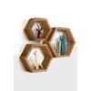 Wooden Hexagon(HONEYCOMB) Wall Shelf 3 Piece Walnut