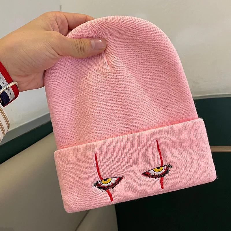 Haftowana wełniana czapka typu beanie straszne oczy klauna czapka z dzianiny ciepłe zabezpieczenie czapka hip-hopowa wełniana czapka na Halloween czapki