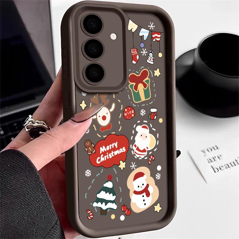Cartoon Weihnachtsbaum Druck Hülle für Samsung S25 Ultra S24 FE S23 S22 A56 A36 A16 A15 A55 A35 TPU Weich Matt Stoßfest Handyhülle