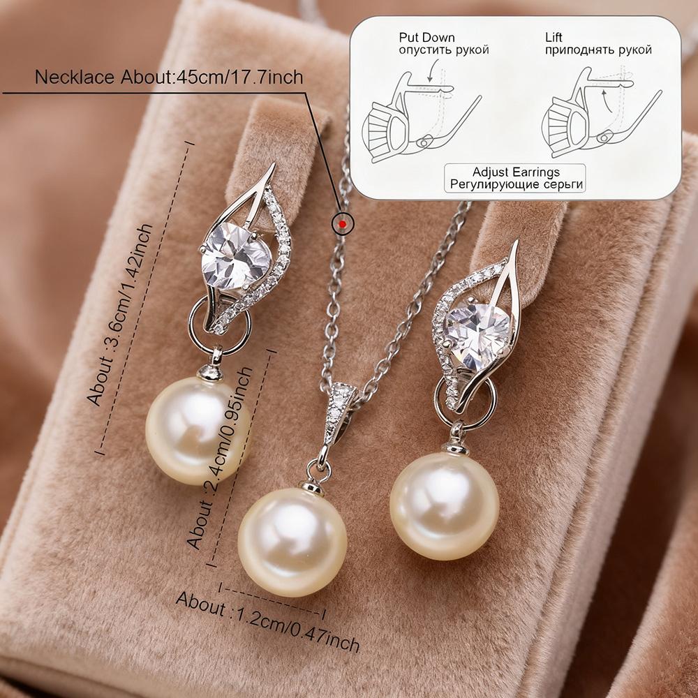 Leaf Imitation Pearl Necklaces Earrings Sets For Women Fashion Flower Cubic Zirconia Pendant with Chain Birhday Gift