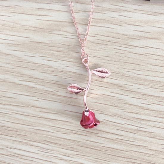 Elegant Women Enamel Rose Pendant Chain Necklace Jewelry Valentines Day Gift