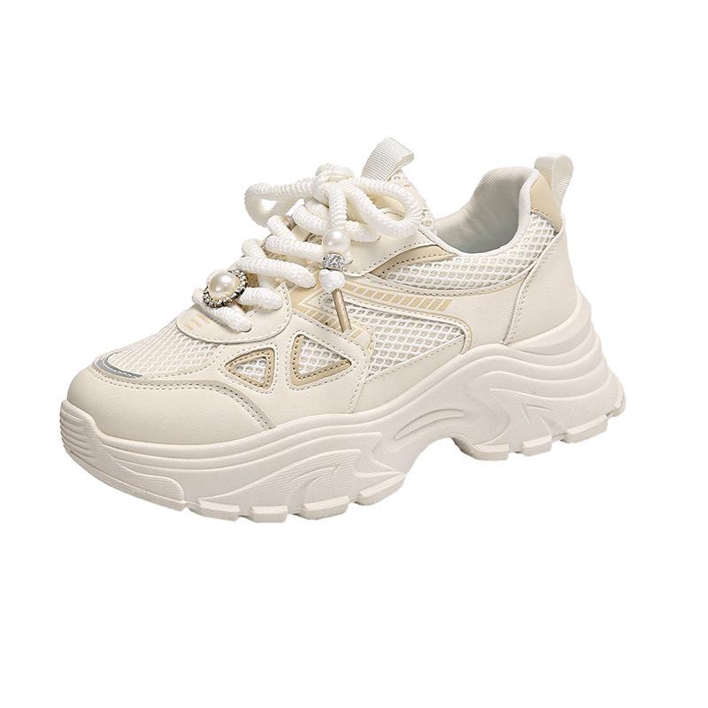 

Dad shoes women s new summer mesh breathable hollow sneakers thick sole with skirt white shoes 40