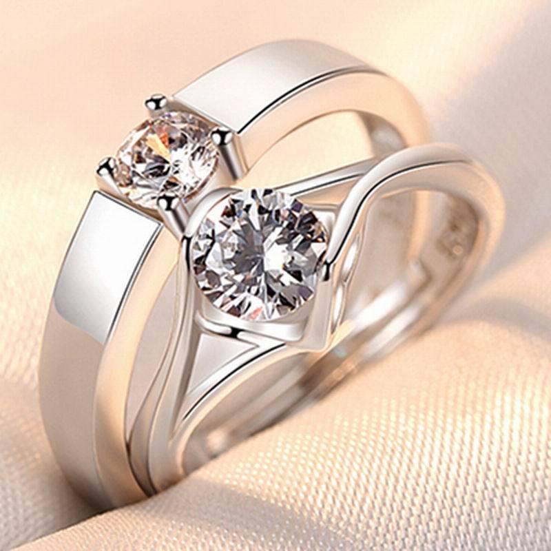 Korean Style Zircon Couple Rings: Elegant, Versatile, Adjustable Crown Design for Men and Women