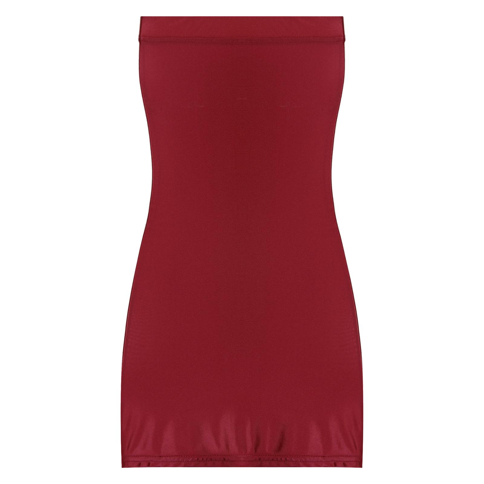 

Жіноча сукня міні без бретелей з високим блиском, еластична, облягаюча, клубний одяг для вечірок L бордовий