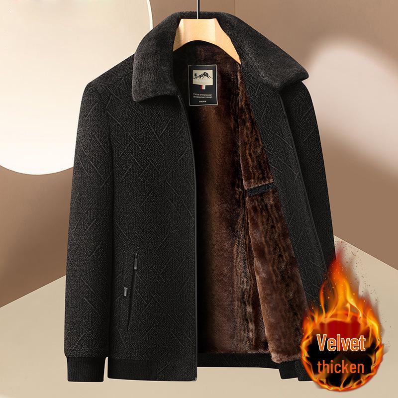 Men's Winter Fleece-Lined Corduroy Jacket with Shearling Collar - Warm Casual Coat for Middle-Aged and Older Men