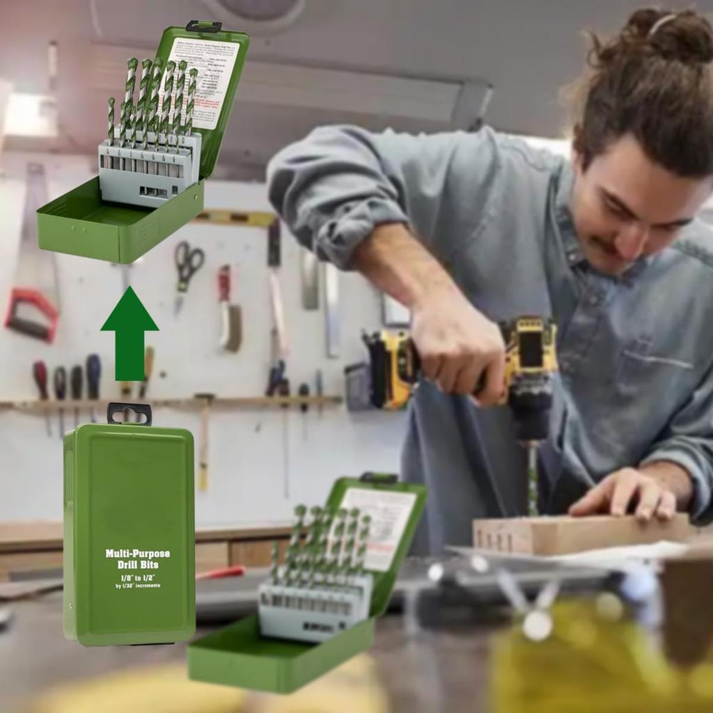 13 Piece Multi Purpose Drill Set With Index Storage Box For Hardened Metal, Stainless Steel, Wood And Plastic