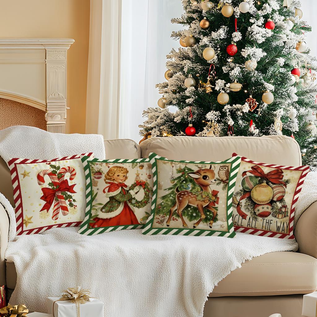 Retro Christmas Theme Pillowcase Bedroom Sofa Cushion Cover 100% Polyester Living Room Cushion Pillowcase Home Decor