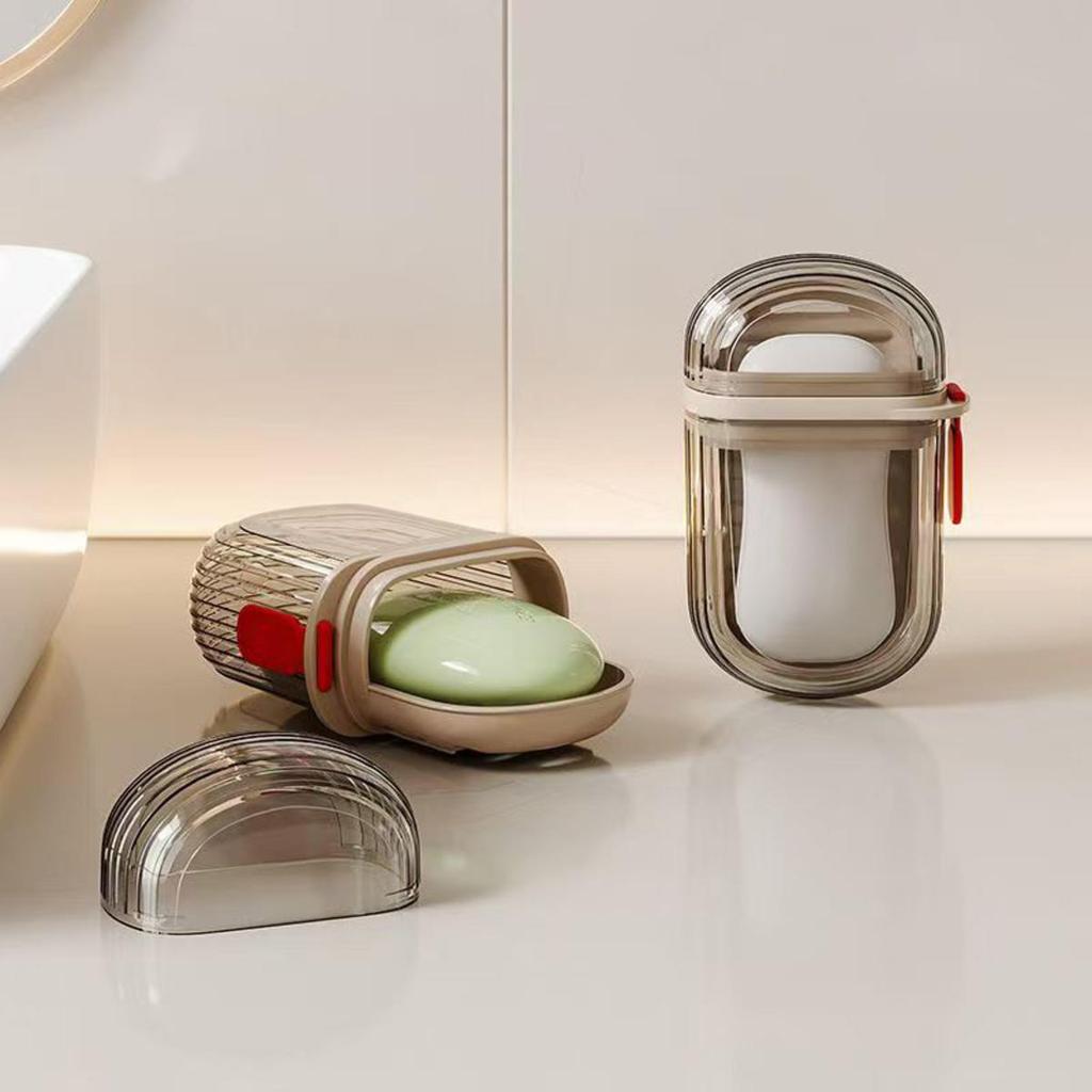 Portable Soap Tray Leakproof Household Bathroom Drain Tray Bathroom Transparent Soap Box with Lid for Camping Traveling