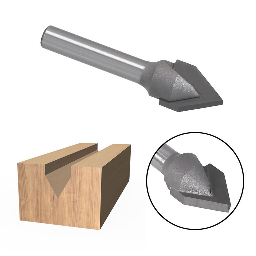 Router Bit 60 Degrees V Type 45# Carbon Steel 6mm Shank with Alloy Head Woodworking Tool(60 Degrees