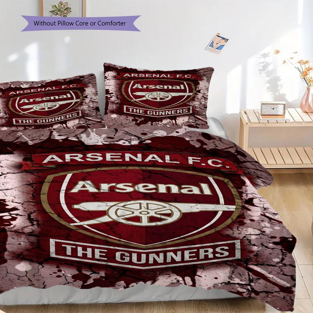 "Arsenal F.C. Gunners Emblem" Three-piece Set (1 * Duvet Cover + 2 * Pillowcase, Without Core) 2DFlat Duvet Cover and Pillowcase Soft and Comfortable