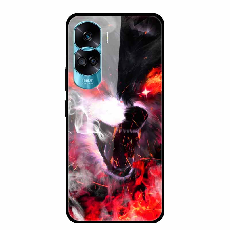 For Honor 90 Lite Case Honor90 Pro 5G Wolf Cats Tempered Glass Hard Covers for HuaWei HONOR 90 Pro 90Lite Protective Luxury Capa