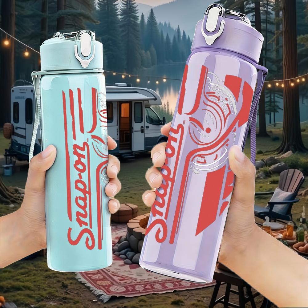 1PC Vertical Red Stripes Grunge Text Print 750ml Portable Sports Water Bottle Leakproof Gym Outdoor Travel Drink Cup