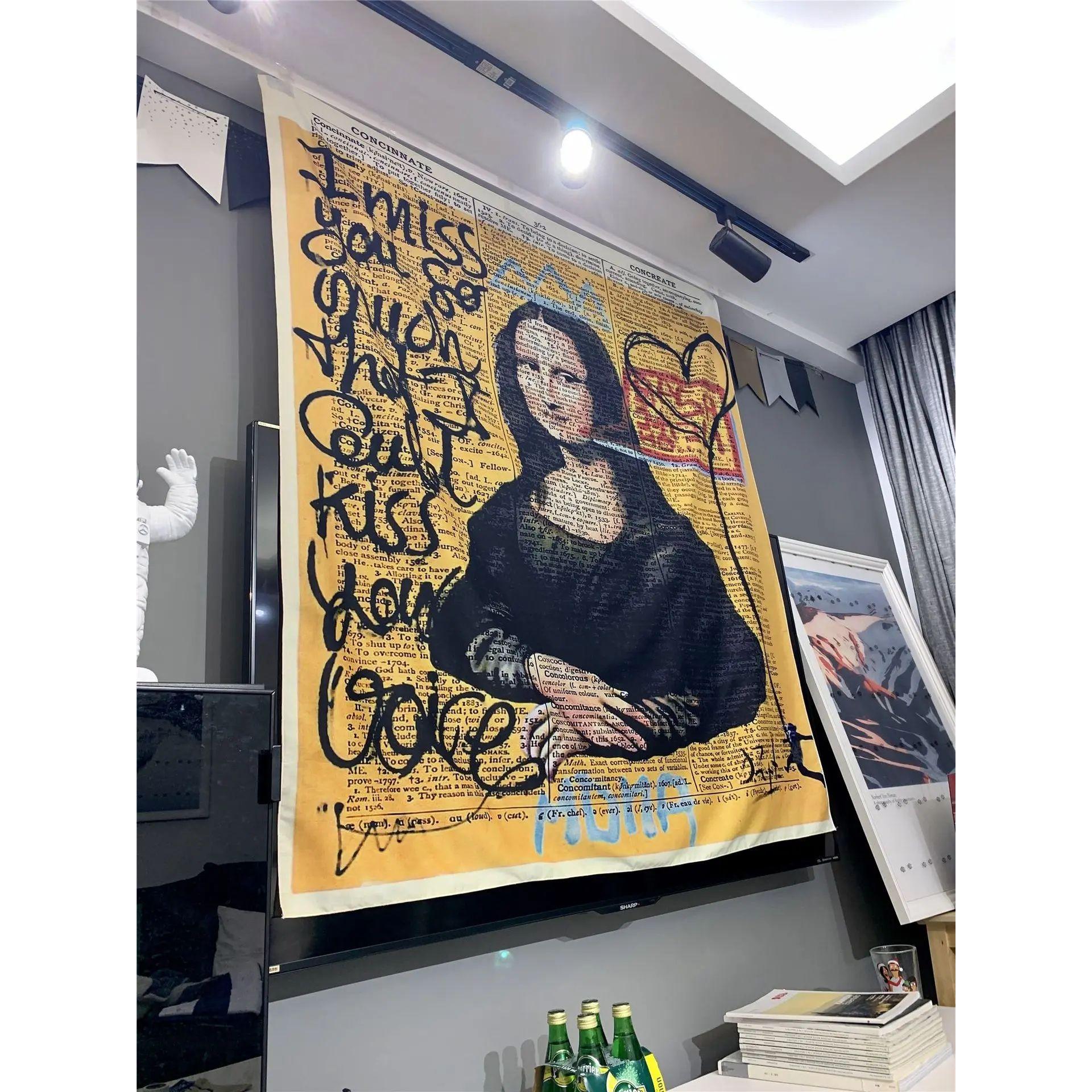 Mona Lisa Graffiti Tapestry Bohemian Beach 75x100