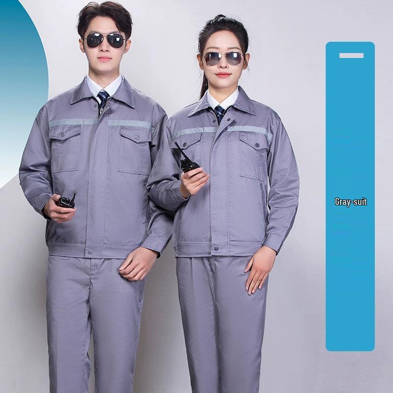 Summer Lightweight Polyester Cotton Reflective Workwear Set - Long Sleeve Protective Clothing for Construction and Workshop Use.