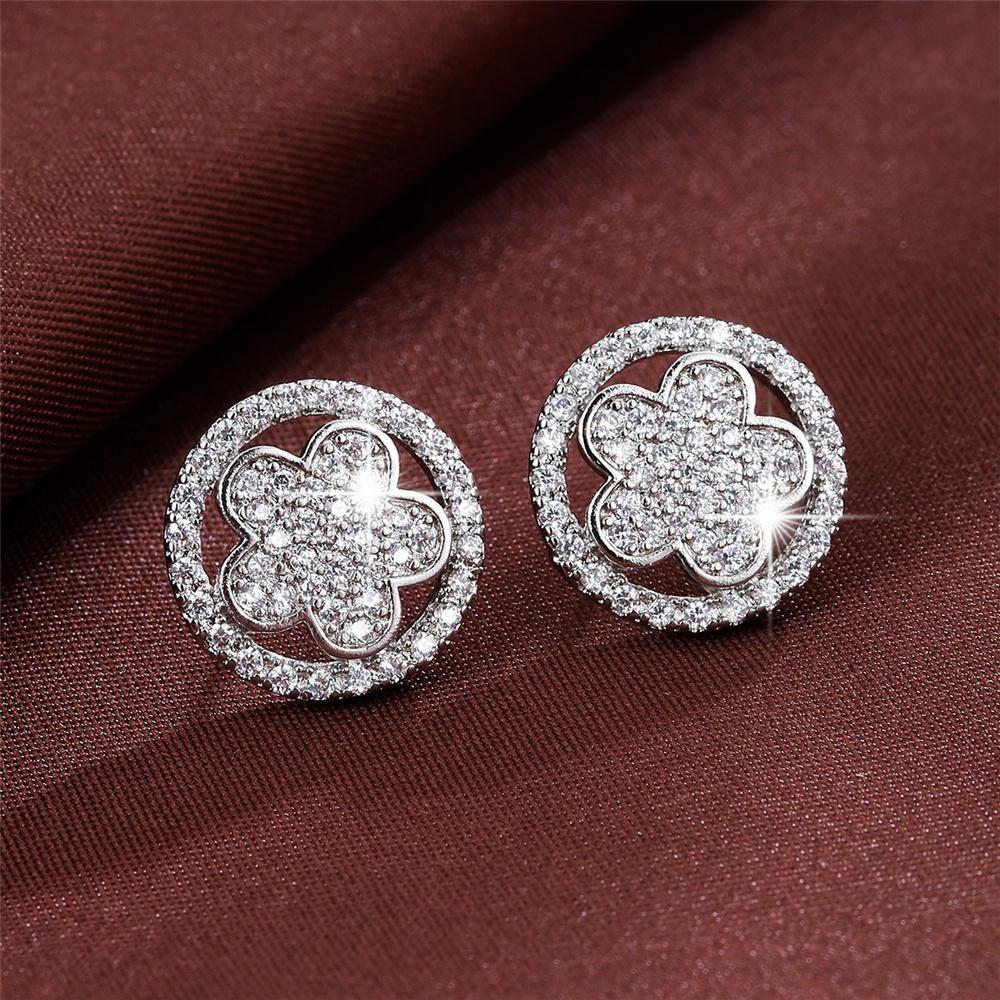 Elegant Plant Female White Zircon Earring Charm Gold Silver Rose Color Stud Earrings For Women Vintage Wedding Jewelry