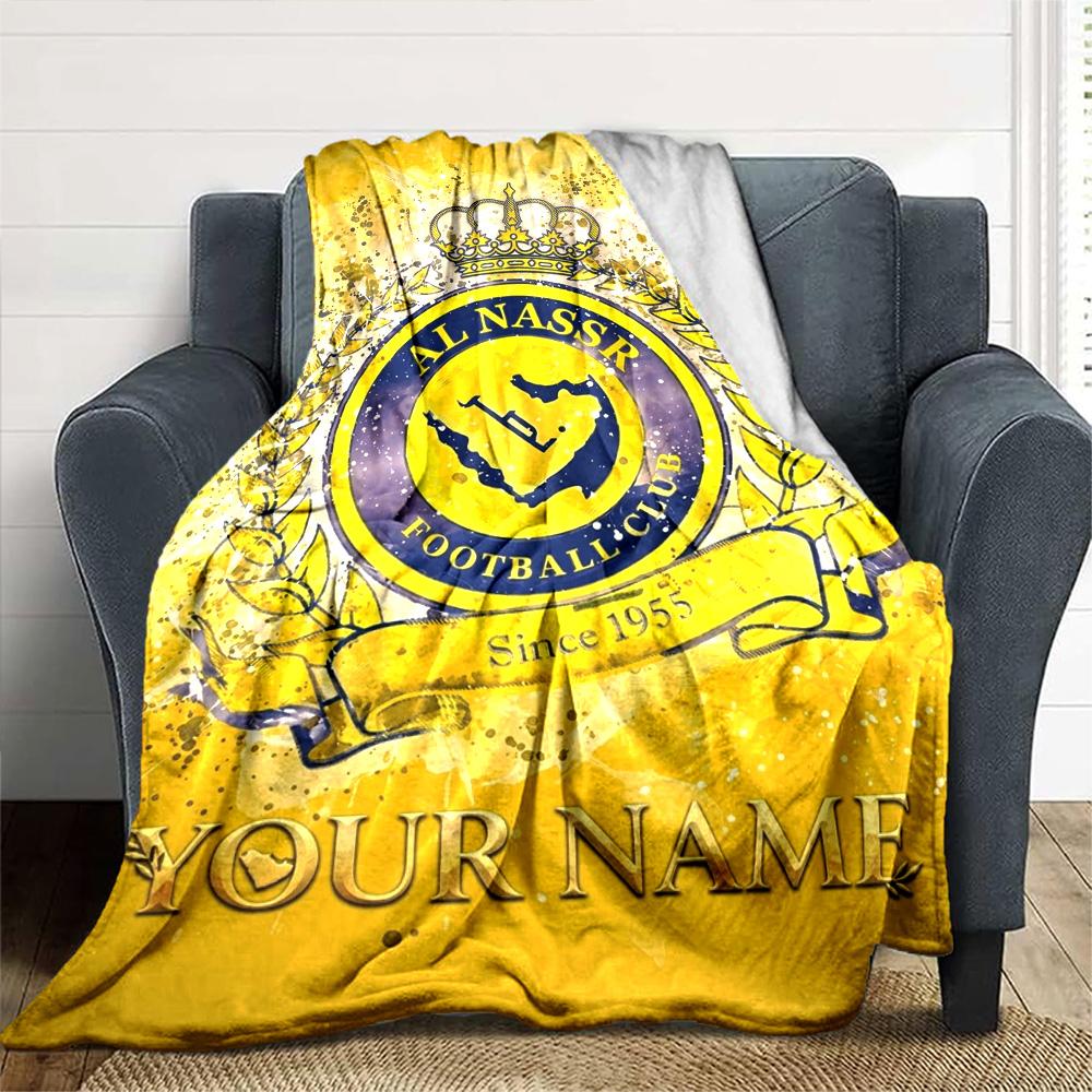 Name Custom Al-Nassr Print Flannel Blanket High Quality Warm Comfortable Cover for All Seasons Perfect for Gifts Home Decor