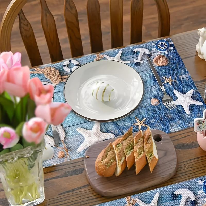 1pc Vibrant Summer Nautical-Themed Starfish Shell Net Design Placemats, Perfect for Festive Party Decorations