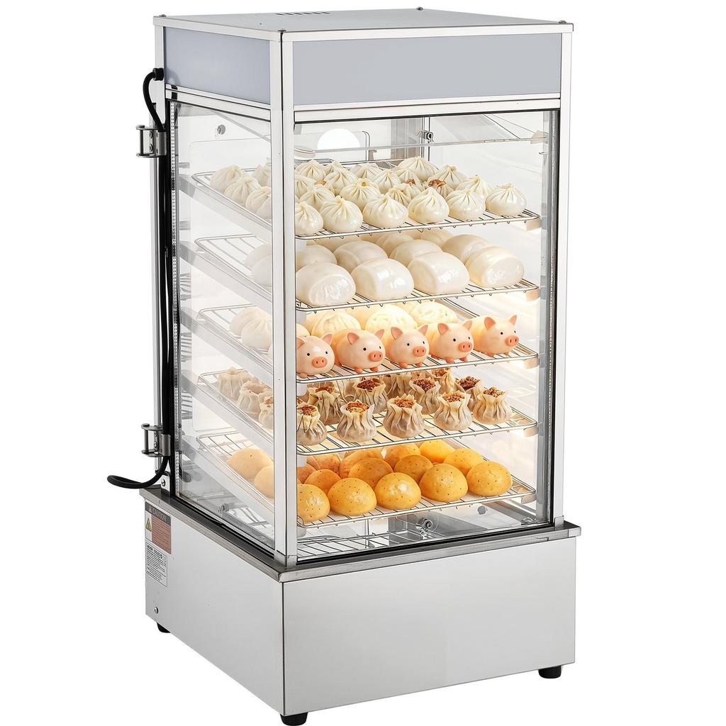5-Tier Commercial Food Warmer Display, 1200W Food Display Warmer with LED Light, Adjustable Shelf & Stainless Steel Frame, 30~110 Steam Heating, 120L