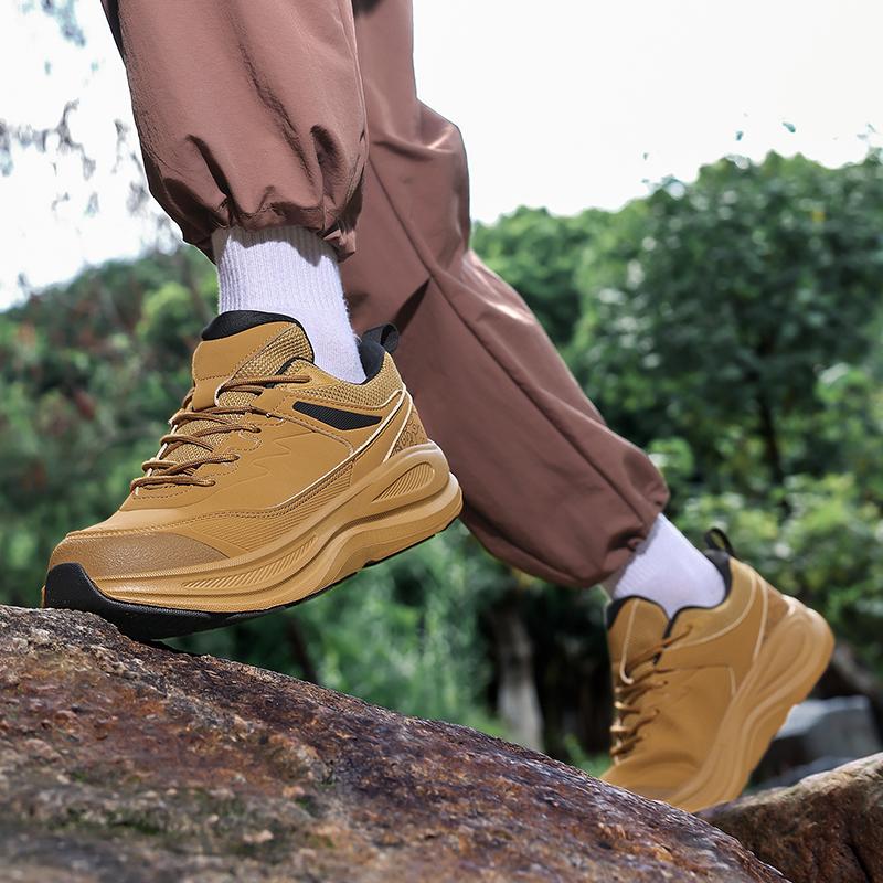 Tênis de Corrida Masculino com Cadarço Moda Couro PU Tênis Outdoor Masculino Esportivo de Solado Grosso Tamanho Grande 39-48