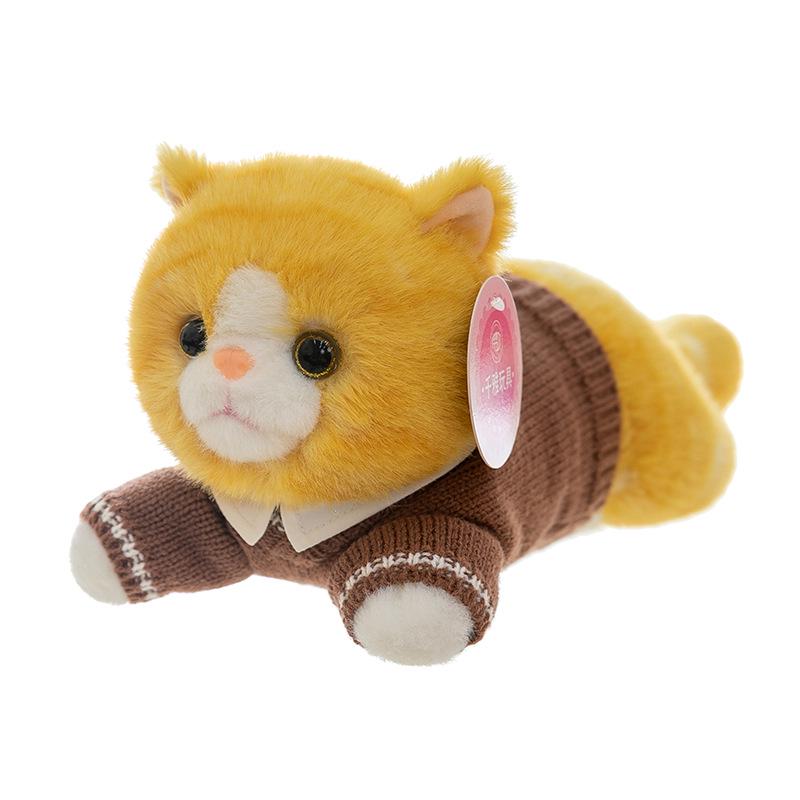 Three-Color Calico Cat Plush Toy - Lying Cat Pillow, Gift for Girls and Sleeping Companion.