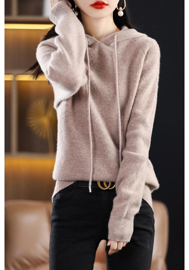 Women's Ribbed Knit Hoodie: Cozy, Loose-Fit Jacket for Autumn/Winter