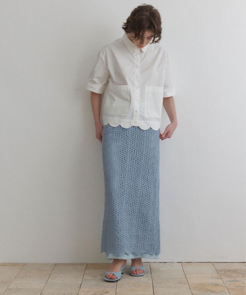 Okuka Crochet Knit Long Skirt - Deep Sky
