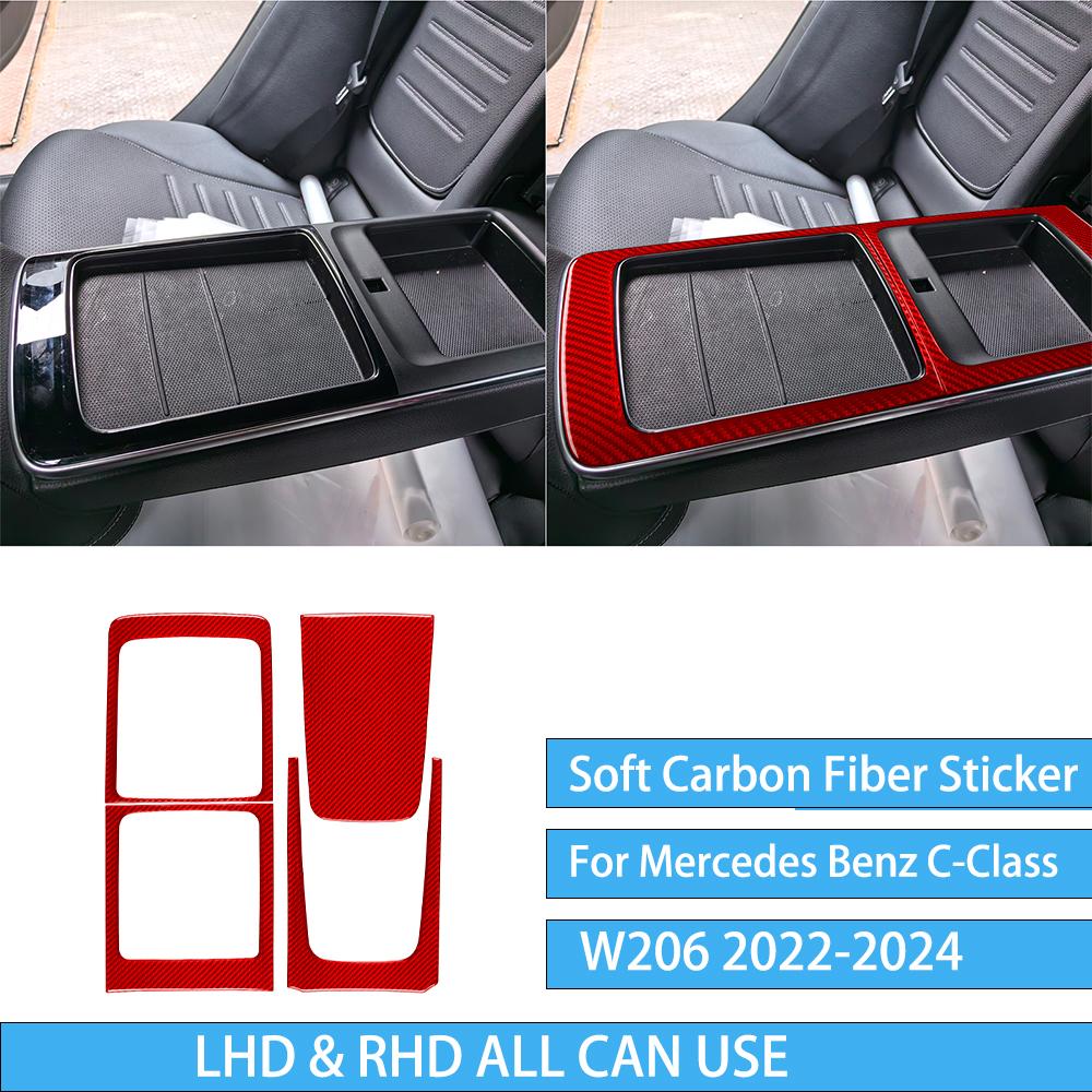 For Mercedes Benz C-Class W206 -2024 Auto Door Trim Seat Adjustment Red Carbon Fiber Decorative Car Accessory Sticker