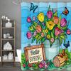 Spring Flower Butterfly Shower Curtain, Bathroom Decorative Shower Curtain, Waterproof Shower Curtain with Hooks