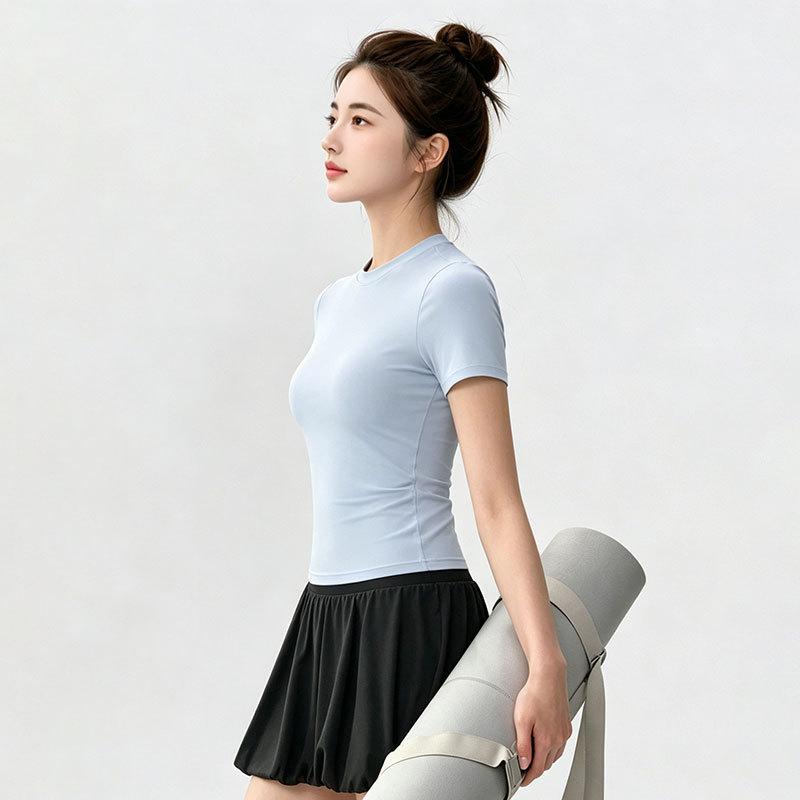 Breathable Slim-fit Sports Top Women's High-elastic Quick-drying Short-sleeved Thin and Skin-friendly Pilates Running Fitness Wear