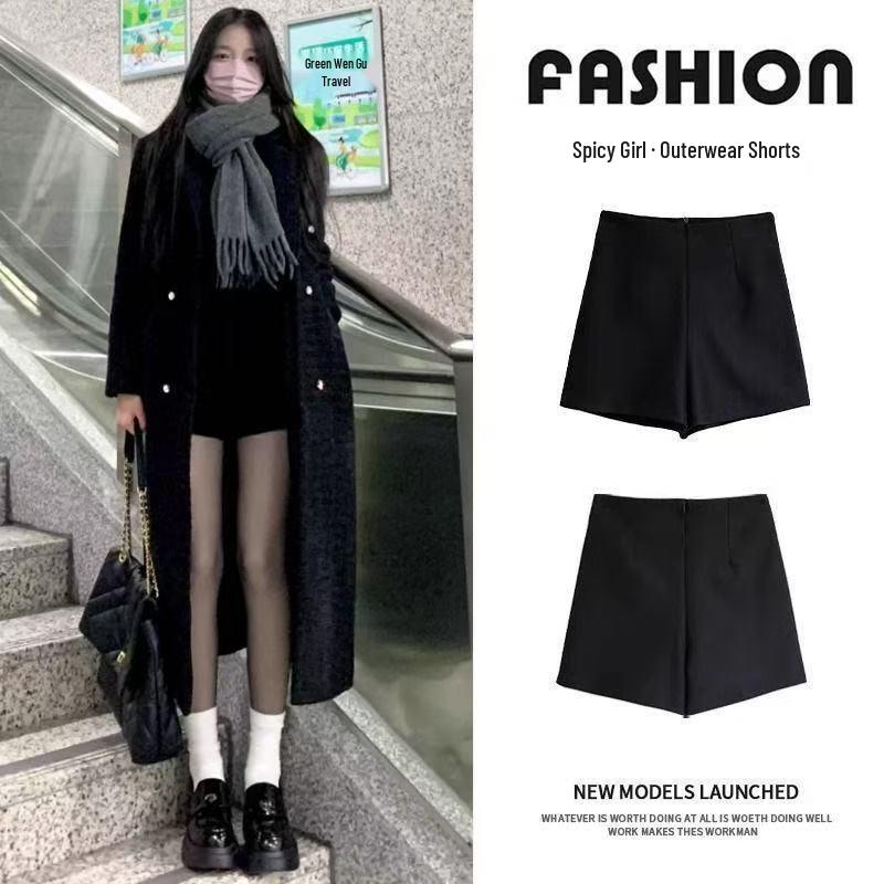

Black High-Waisted Slimming Bootcut Shorts for Petite Figures - Anti-Exposure Autumn Wear S (Recommended: 80-95kg)