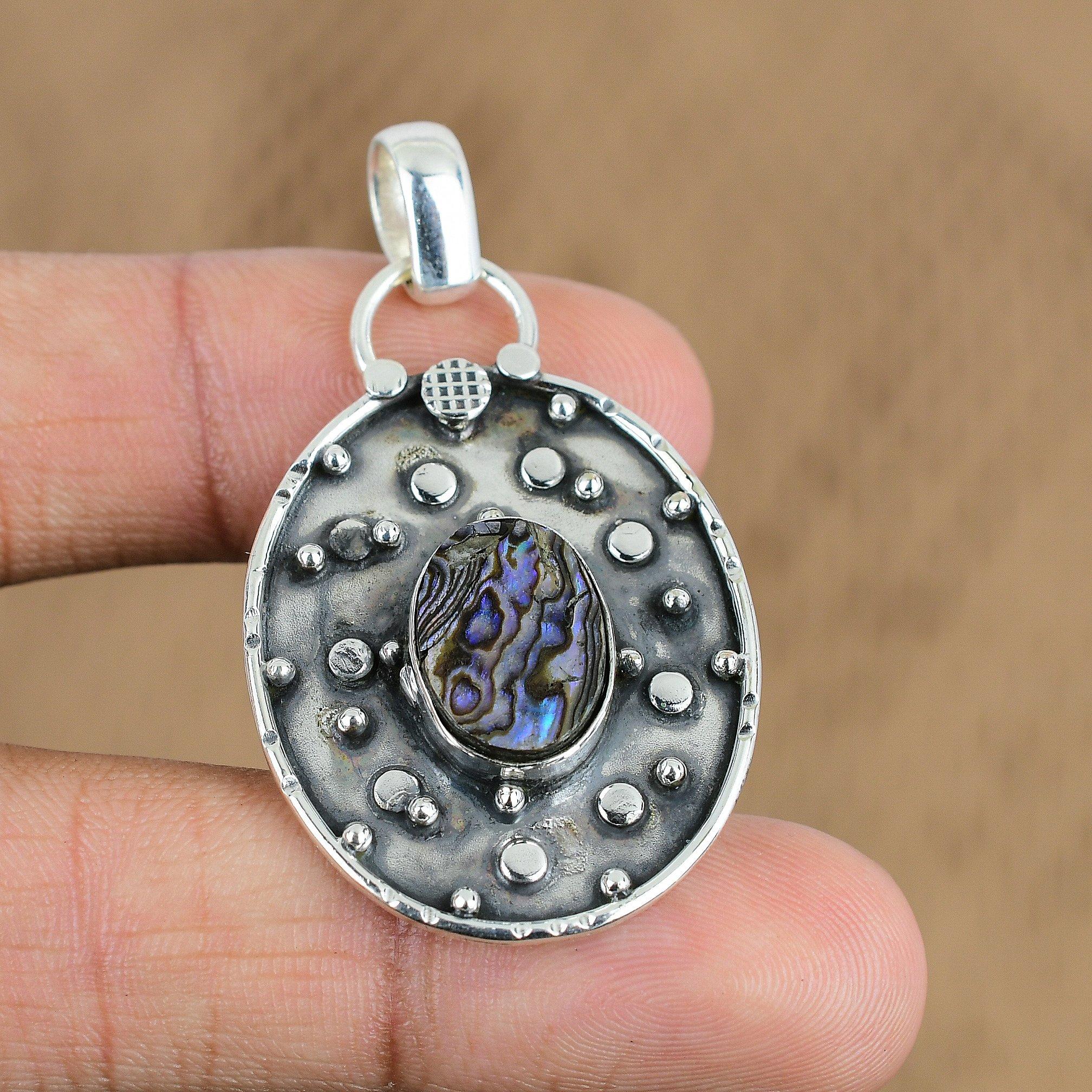 

Mothers day Sale Abalone Shell Gemstone Wedding Wife Pendant 925 Sterling Silver