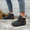 Übergrößen-Stiefeletten für Damen, 2024 Herbst/Winter Neue flache High-Top-Baumwollschuhe, Genähte lässige Damenstiefel, Schneestiefel