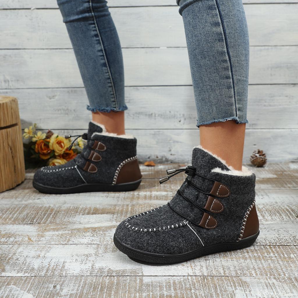 Übergrößen-Stiefeletten für Damen, 2024 Herbst/Winter Neue flache High-Top-Baumwollschuhe, Genähte lässige Damenstiefel, Schneestiefel