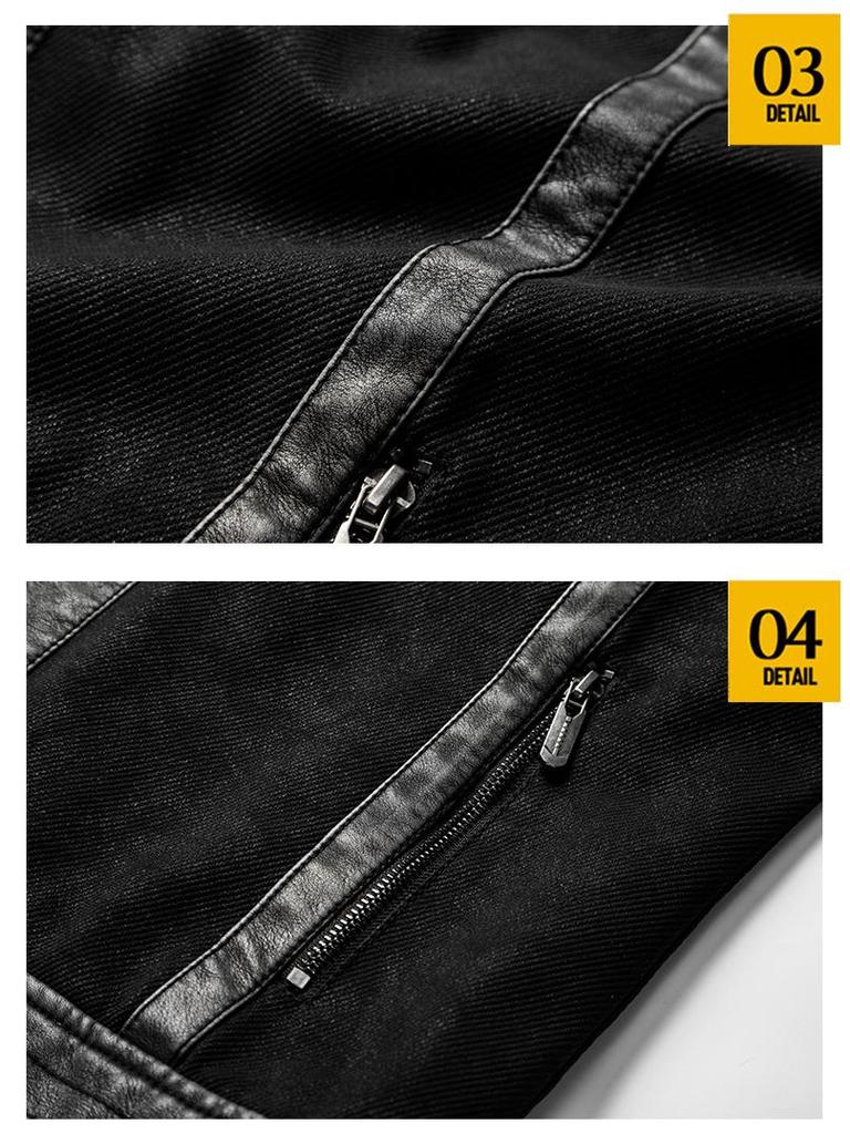 Men's Retro PU Leather Motorcycle Jacket - Autumn/Winter Patchwork Style