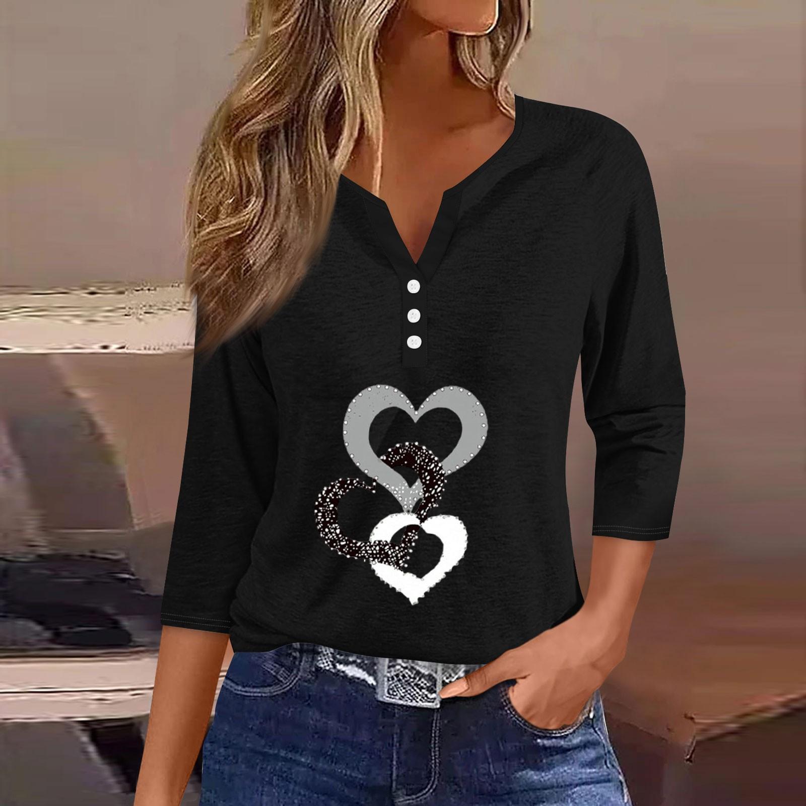 

Жен. Футболка Футболка С принтом Пуговицы Рукав 3/4Ежедневно Выходные Мода Классический Топ с v-образным вырезом Обычный XL чёрный