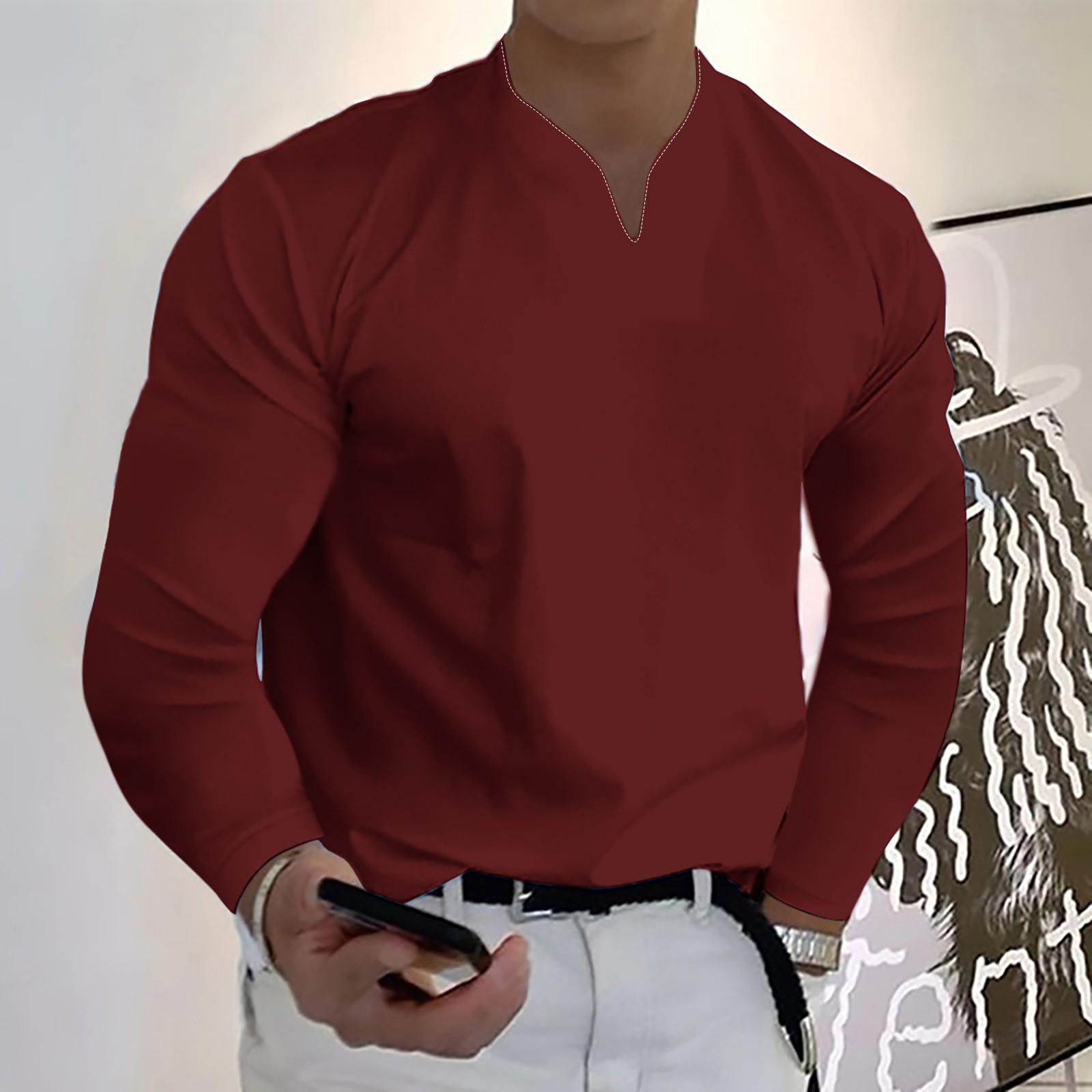 

Men s Casual Color V-Neck Gentleman s Business Long Sleeve T-Shirt M винний