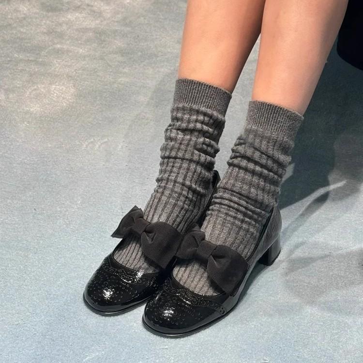 Mode Schwarze Schleife Damenpumps Runde Zehenpartie Klobige Hohe Absätze Knöchelriemen Flach Luxus Partykleid Sommer Damenschuhe Slipper