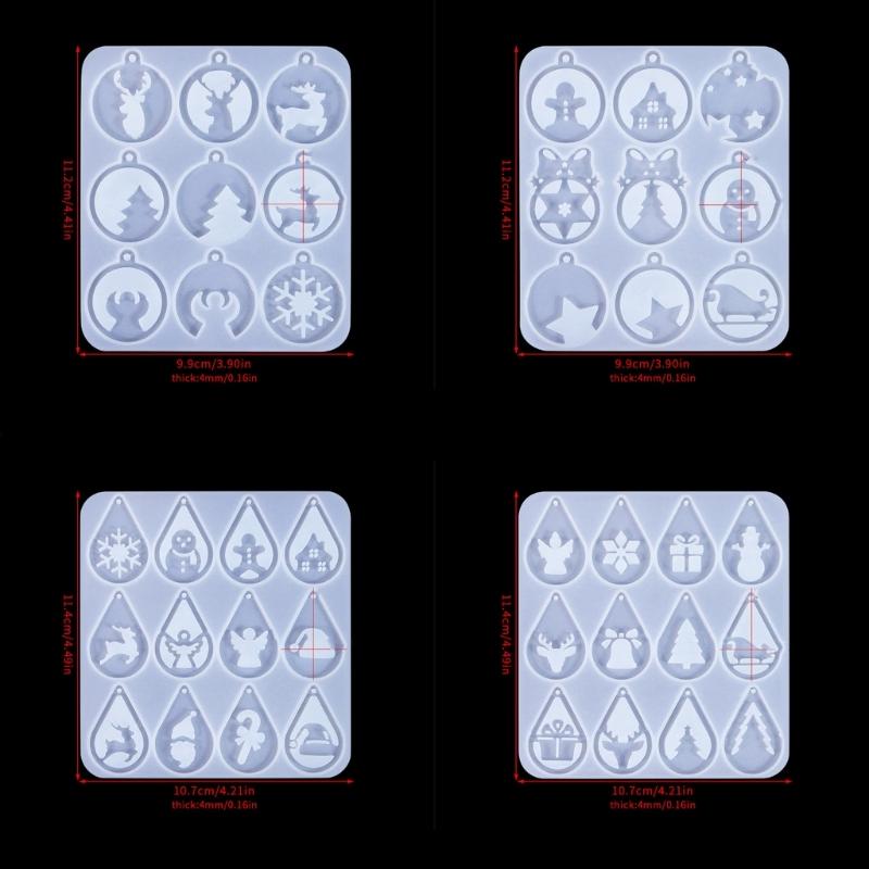 4Pcs Flexible Silicone Mold Christmas Earrings Mould Personalized Ear Pendant Mold for Craft Lovers Jewelry Supplies