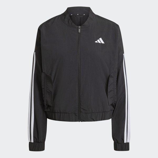adidas Women S eSSentialS 3 Stripe lifeStyle Woven Bomber Jacket
