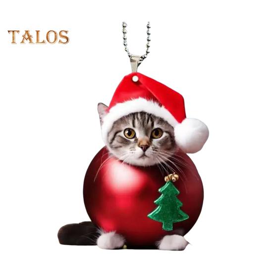 Swinging Cat Car Mirror Hanging Ornament Wearing Christmas Hat Car Pendant Decoration Acrylic Versatile Car Interior Accessories