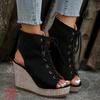 Moda Sandali Zeppa da Donna Estate Nuovi Scarpe con Plateau a Bocca di Pesce Incrociati Slingback Stile Boho Sandali Calzature